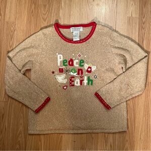 Tiara International Vintage Peace on‎ Earth Holiday Christmas Sweater Size L 90s